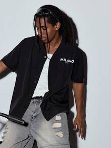 MODCRASH Men's Summer Short Sleeve Polo Shirt, Letter Print Fashionable Casual Shirt