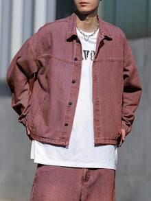 Manfinity EMRG Chaqueta vaquera casual lavada y vintage para hombre, para el otoño - Color caoba - Ver 6