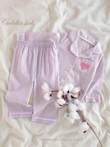 Baby Girls' Cotton Comfortable Long Sleeve Cardigan Top With Heart Embroidery Pocket And Pants Homewear Set, Cute And Stylish, Spring/Autumn Fall Winter - Purple - View 4