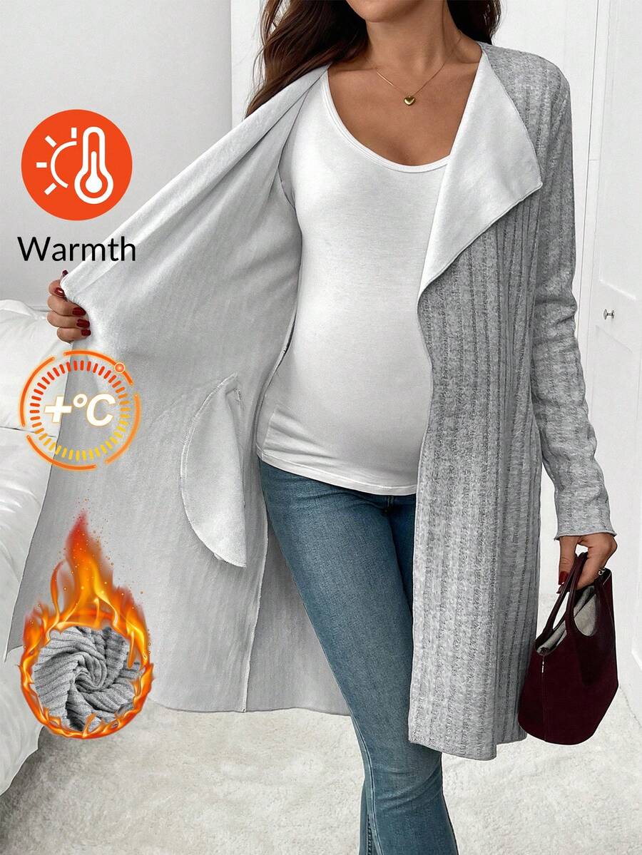 SHEIN Autumn And Winter Maternity Casual Solid Color Regular Jacket, Autumn/Winter - Grey - View 1