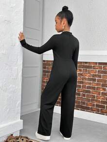 青少年女孩休闲百搭百搭日常穿着高领修身长袖收腰连体裤，秋冬季保暖 - 黑色 - 查看 2