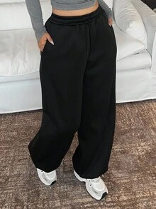 Dazy Plus Elastic Waist Casual Loose Lantern Pants, Thermal Lined, Thick, Plus Size Women, Autumn/Winter Sweatpants