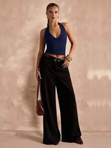 SHEIN BAE Women's Sexy Solid Color Backless Halter Top, Summer