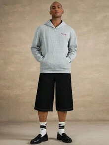STYNVO Áo hoodie in chữ màu xám đơn giản, có túi dành cho nam, mùa thu - Xám - Xem 4
