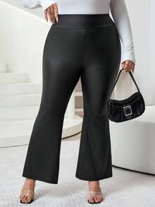 SHEIN CURVE+ Damen Große Größen Schwarze High Waist Weite Bein Schlaghose, modische Lässig Hose für Herbst/Winter - Schwarz - Übersicht 7