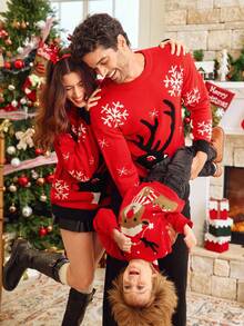 Manfinity VCAY 男士休闲圆领长袖毛衣，饰有鹿、雪景和圣诞元素，适合秋冬穿着 - 彩色 - 查看 3