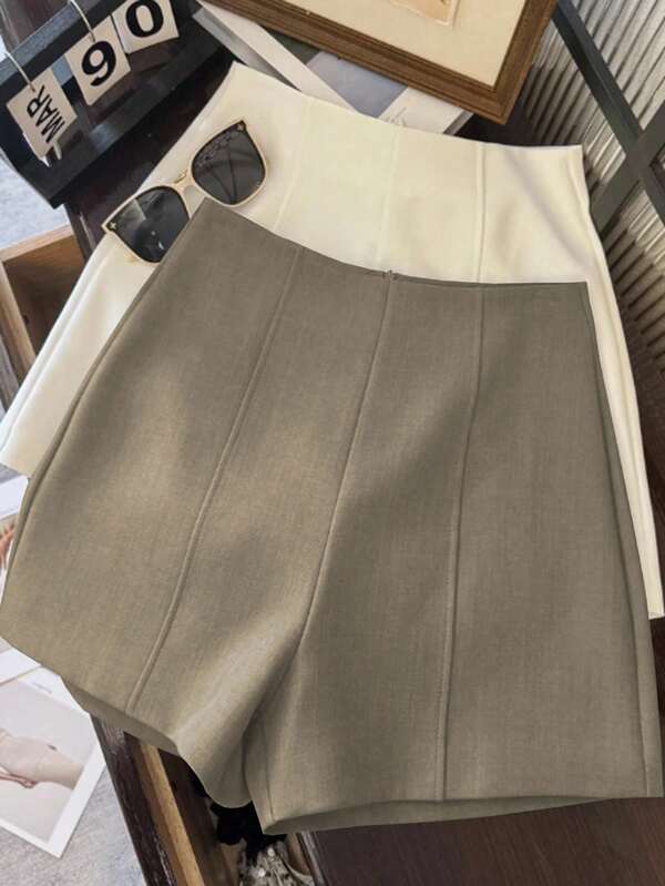 Franclia Fashionable Minimalist Dark Grey High Waist Women's Super Shorts, Zipper Back Closure, Suitable For Daily Commute, Dates And Romantic Occasions