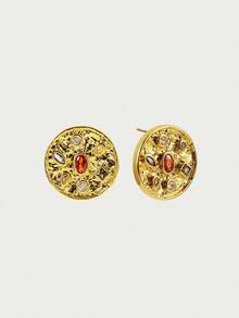 Glisma 1 对 18K 镀金几何圆形简约金属风格耳环，适合女士 - 彩色 - 查看 4