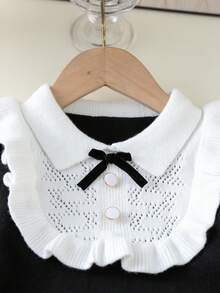 SHEIN Playful Pals Baby Girls Knitted Turtleneck Long Sleeve Sweater Dress, Versatile Black & Beige Color, Elegant Ruffled Hem & Bow Decor, Suitable For Autumn/Winter, Casual, Homewear, Outdoor, School, Travel Black And White Baby Dress Baby Girl Black Dress Black Dress White Collar Baby Baby Girl Black Knit Dress Toddler Black And White Dress Fall