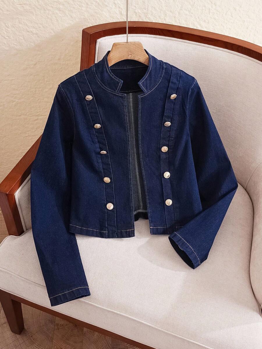 EMERY ROSE 女式休闲金属双排扣长袖秋季牛仔夹克