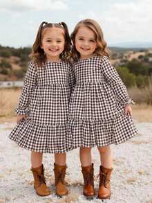 Emery Rose Kids Emery Rose Kids Young Girl Loose Casual Minimalist Comfortable Plaid A-Line Dress Fall Winter - Multicolor - View 1