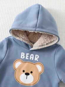 Cozy Pixies 4 Peças Conjunto de Moletom com Capuz e Calça de Cintura Elástica com Estampa de Urso Cartoon para Bebê Menino, Tecido Macio e Forro Térmico - Azul - Visão 3