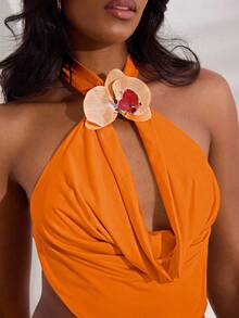 Opulessa 1pc Women Solid Color Knit Halter Backless Top, Casual Beach Top, Elegant Party Outfit, L Fall Winter Clothes, Sexy Club Outfits