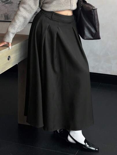 Dazy Plus 大码女式纯色褶皱 A 字裙，适合秋季工作、休闲和商务场合