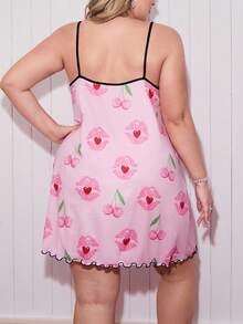 Damen Große Größen Lässig Kirsche Muster Slip Kleid, süßer Ins-Stil