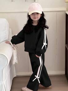 Dazy Kids 2pcs/Set Young Girls Round Neck Knitted Sweatshirt Set, Fall - Black - View 6