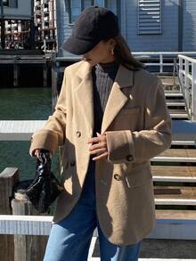 DAZY Women's Elegant Contrast Color Lapel Overcoat, Autumn/Winter Jacket - Coffee Brown - View 1