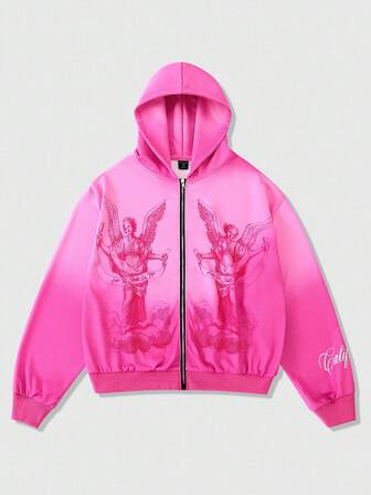 Street Life sweat-shirt à capuche avec imprimé ange dégradé pour hommes, convient pour l'automne/l'hiver