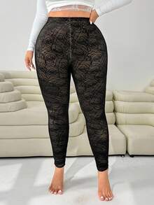 SHEIN EZwear Quần legging thời trang lót lưới họa tiết hoa cỡ lớn cho nữ, Mùa thu/Đông, Quần áo mùa thu cho nữ, Thanh lịch, Màu đen, Đi làm, Hẹn hò, Hẹn hò, Giữ ấm, Tiệc tùng, Đi chơi, Khách dự tiệc cưới, Sang trọng, Hoa hồng, Lót nhiệt, Quần legging bó Giáng sinh, Mùa thu/Thu/Đông, Giáng sinh, Năm mới, Lễ tạ ơn, Tiệc tùng, Đám cưới, Thanh lịch, Thường ngày, Đi chơi, Hẹn hò, Hẹn hò, Đi làm - màu đen - Xem 4