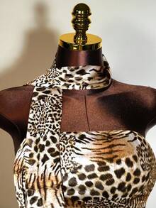 BamGleam Women's Fashionable Sexy Animal Print Sparkly Bandeau Top & Scarf,Halloween Costume,Party,Club,Birthday,Homecoming ,Christmas - Multicolor - View 7