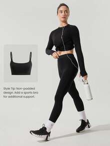 GLOWMODE Seamless Wool Soft Warm Fitted Performance Breathable Shaping Tee Daily Casual - Black - View 6