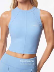 GLOWMODE Áo tank top FeatherFit™ Active Edge mềm mại, co giãn, thấm hút mồ hôi, có đường may tinh tế, mút ngực có thể tháo rời, cổ tròn, chất liệu nhẹ, thích hợp mặc hàng ngày, tập yoga hoặc các hoạt động thể thao khác. - Màu xanh nhạt - Xem 5