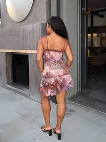 Tyla Gomez Knitted Mesh Cut-Out Back Halter Mini Dress For Women - View 2