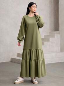 Graceveil Women's Casual Crew Neck Raglan Sleeve Layered Ruffle Hem Long Sweatshirt, Green - Green - View 4