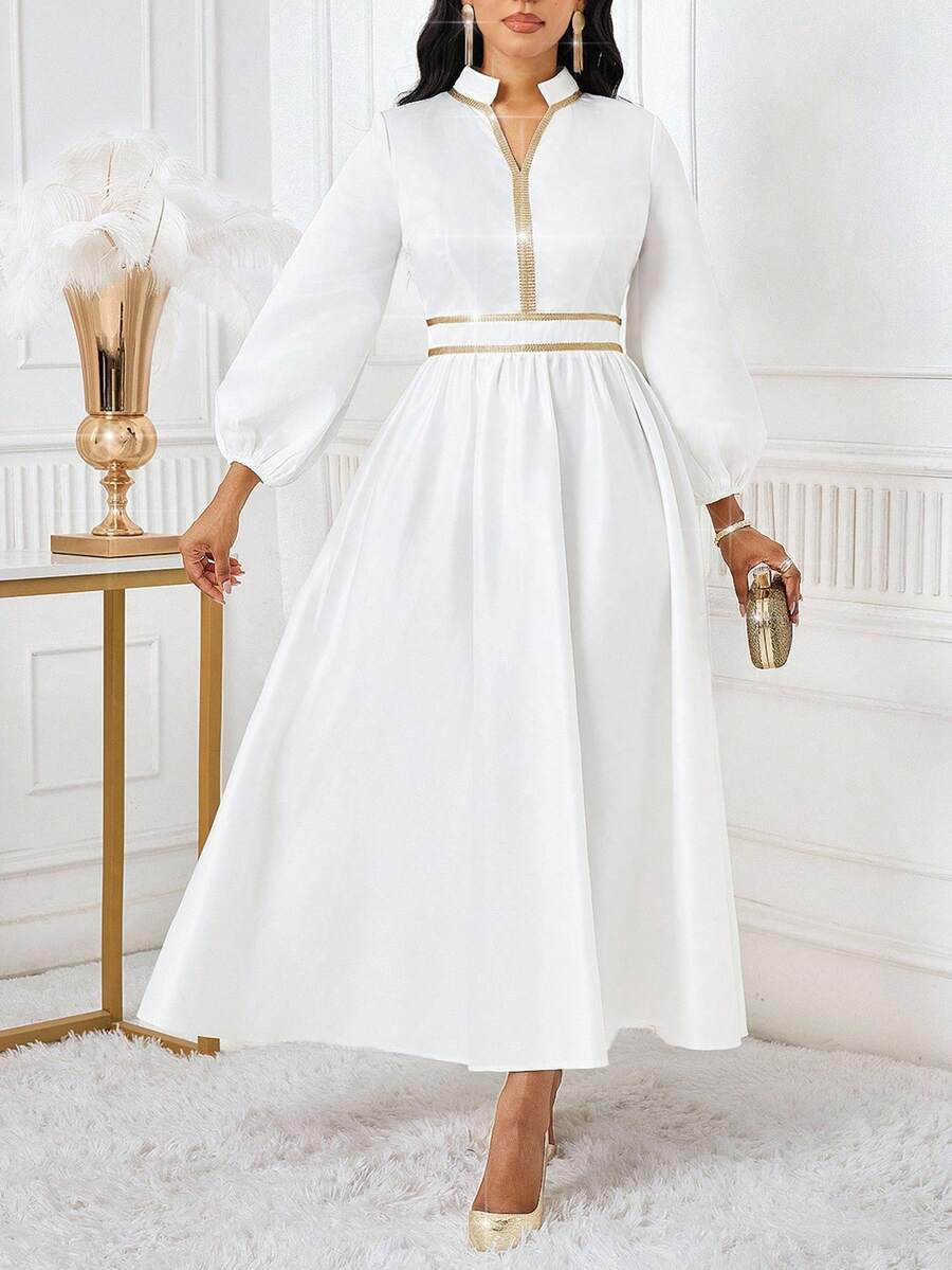 SHEIN Lady 新款缎面白色连衣裙，适合晚宴、婚礼新娘穿着 - 白色 - 查看 1