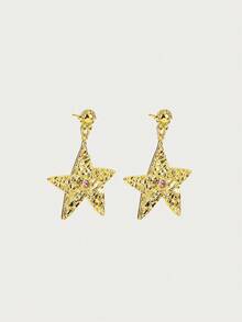Glisma 1 Pair 18K Gold-Plated Fashionable Ocean Series Starfish Pendant Earrings For Women,Party,Night Club,Shopping,Vintage,PREMIUM,Zirconia,Rhinstone,Western Jewelry,Old Money,Gemstone,Outfits,Fall/Autumn/Winter,For Mom/Women/Girl/Mother,Premium