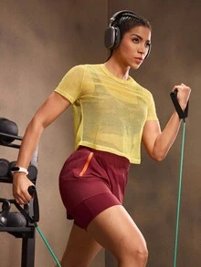 Powerista 女式宽松圆领短袖休闲健身运动T恤 - 黃色 - 查看 7