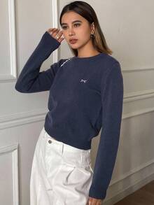 DAZY 青少年女孩休闲百搭蝴蝶刺绣毛衣，秋冬