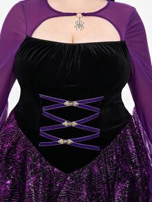 ROMWE Avant Váy hóa trang Halloween phù thủy cỡ lớn cho nữ - Màu tím - Xem 8