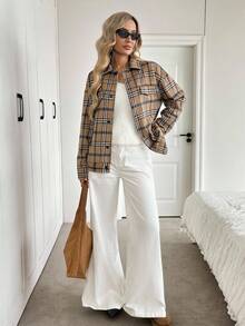 SHEIN LUNE Áo khoác kẻ caro thường ngày cho nữ, Thu/Đông - Nhiều màu - Xem 7