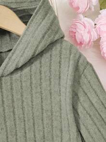 SHEIN Conjunto De 2 Piezas Para Niña Tween Con Sudadera Con Capucha De Canalé Sólida Con Dobladillo Curvo Y Mallas Ajustadas