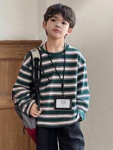 Dazy Kids 幼儿男童超大休闲条纹圆领长袖T恤，秋季