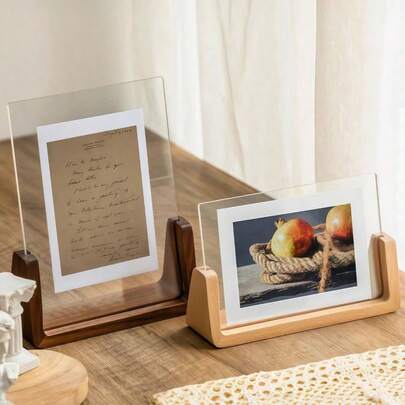 SURELIFE 1件装 6/7/8英寸 亚克力和实心胡桃木相框标牌架木底座桌面菜单展示架 - 多功能横向或纵向展示，非常适合家居装饰和礼品摆设