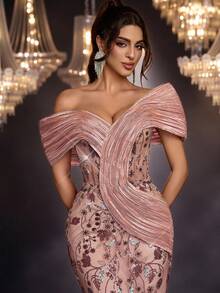 Glamrae Elegant Multi-Color Sequin Embroidery Organza Fishtail Dress,Gorgeous Splicing Three-Dimensional Shape Waist See-Through Dinner Dress For Formal Party - Multicolor - View 3