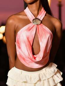 Mima John 女士性感优雅交叉露背扎染印花十字交叉无袖衬衫 - 彩色 - 查看 6