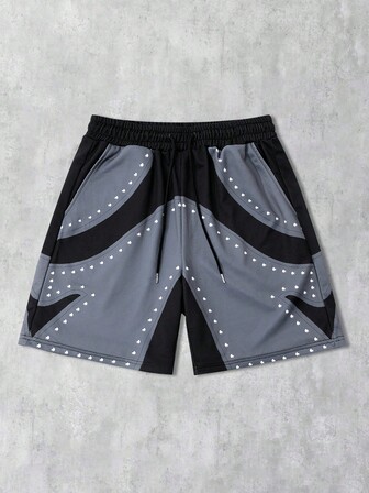 Street Life Men's Full-Width Rhinestone Embellished Sports Shorts, Suitable For Everyday Wear, Spring/Summer
