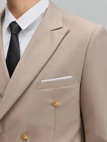 Officeau 男士 2 件組米色尖領雙排扣奢華西裝，西裝外套與長褲套裝，婚禮/晚宴燕尾服，送給父親/丈夫的禮物 - 米色 - 查看 8