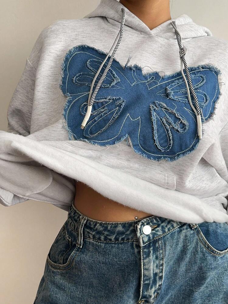 Dazy Plus Thermal Lined Casual Sweatshirt With Bow Patch, Sporty & Comfortable, Plus Size For Women, Autumn/Winter