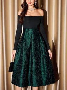 Vintamour Vestido Elegante Vintage Feminino com Bolsos, Textura de Jacquard de Rosa, Recortes em Cores Contrastantes, Manga Longa, Ocasiões Formais de Festa e Feriado, Fantasia de Halloween para Mulheres, Roupas de Natal para Mulheres, Vestido de Festa de Natal, Vestidos Elegantes para Festa, Vestidos de Festa Elegantes para Mulheres, Vestido de Festa Elegante, Roupa de Festa Elegante, Vestidos Elegantes para Mulheres, Vestido Elegante Feminino, Vestidos Elegantes para Eventos - Verde - Visão 3