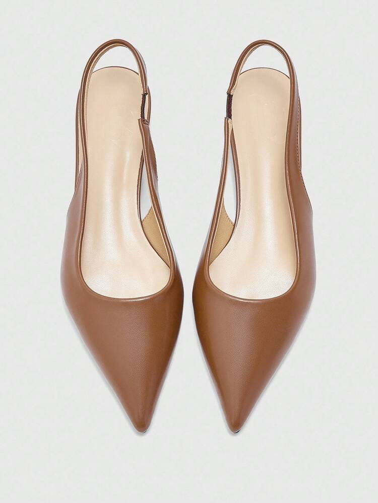 CUCCOO BIZCHIC Women's Pointed Toe Low Heel Flat Slip-On Shoes, Comfortable Casual Wear To Work Flats, Brown For Christmas Spring Shoes