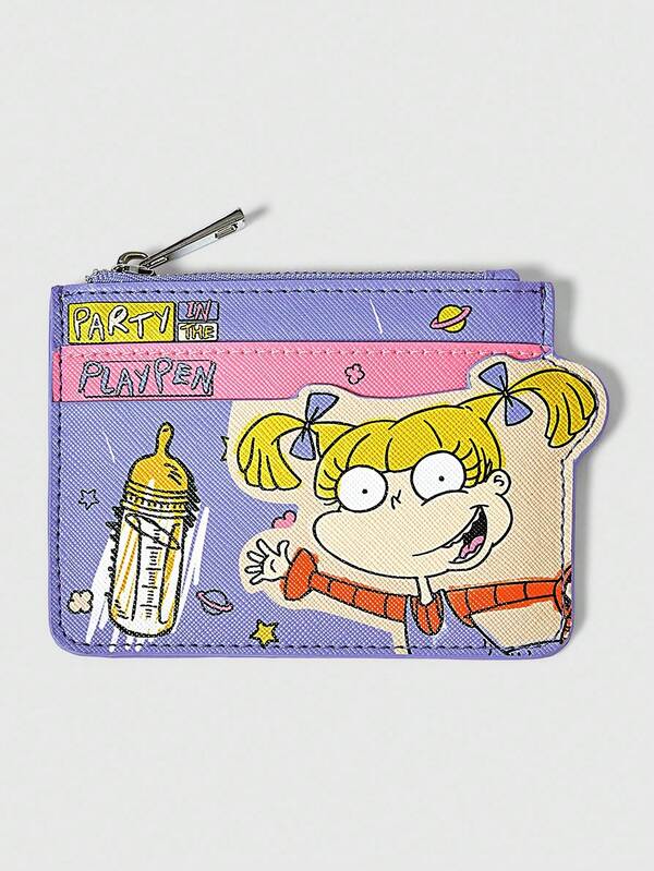 Nick 90's X ROMWE Cartoon Print Zipper Stylish Square Card Holder