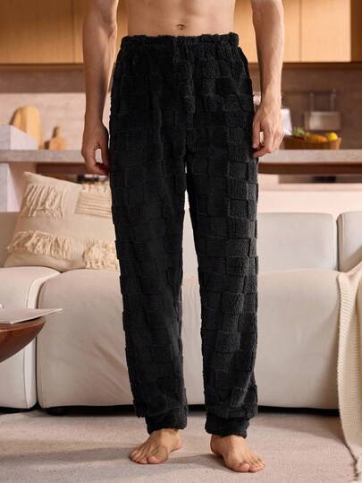 Manfinity Underwear&Sleepwear Basics Men's Fleece Lounge Pants (Comfortable, Soft & Loose Men's Fluffy Pajama For Home Wear), Autumn/Winter, For Fall, Cozy