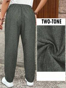 EMERY ROSE Plus Size Linen-Like Textured Multi-Color Casual Commuter Cropped Pants - Cadet Blue - View 2