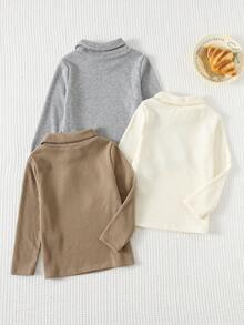 Cozy Pixies Set da 3 pezzi di maglie a collo alto a costine, a maniche lunghe, in colore unito, come strato base per ragazzi