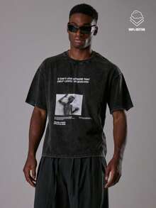Musero Washed Oversized Short Sleeve Box Graphic T-Shirt SPRING/Fall Summer - Black - View 1