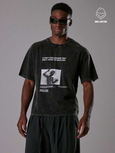 Musero Washed Oversized Short Sleeve Box Graphic T-Shirt SPRING/Fall Summer